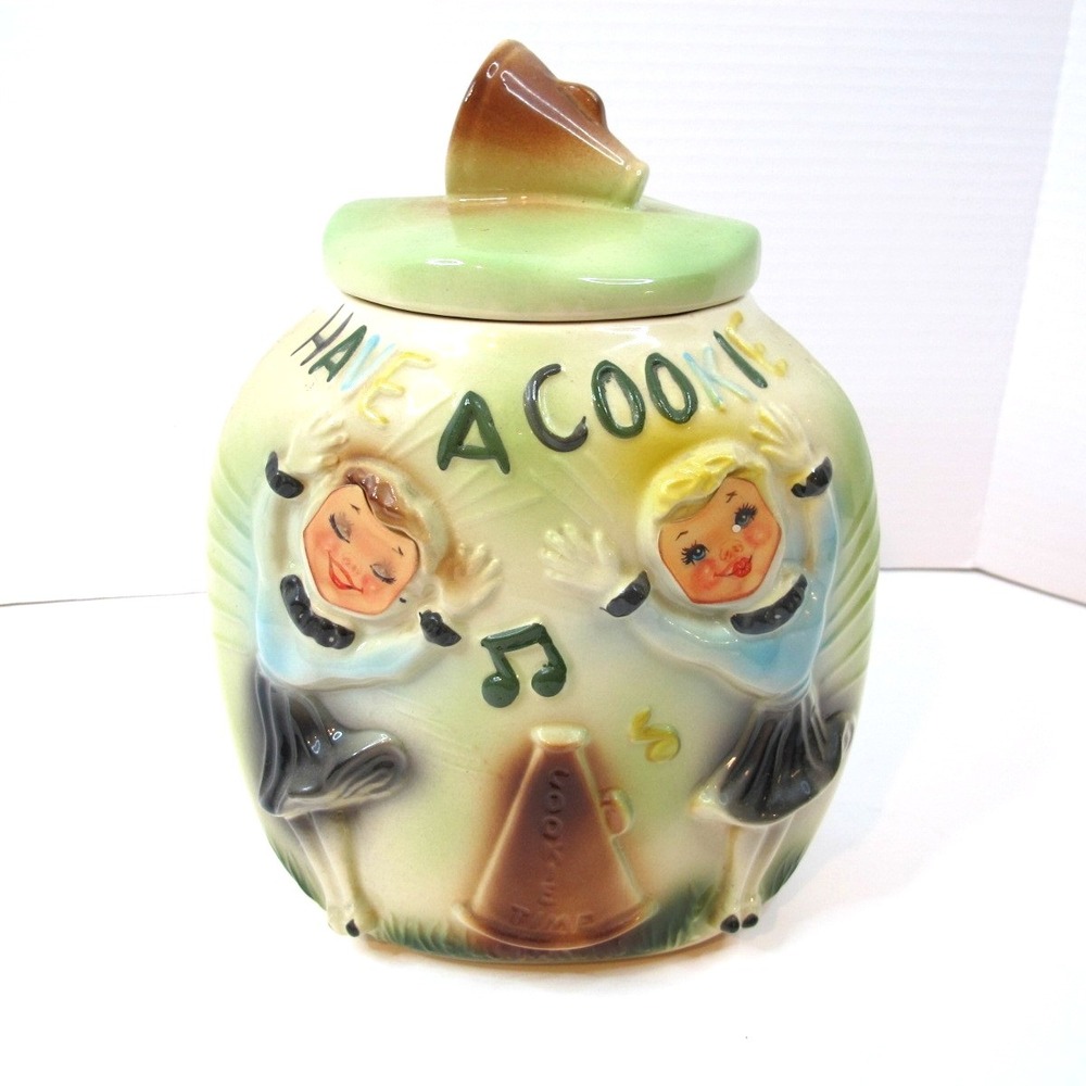 1950's‎ Vintage American Bisque Cheerleaders w/Hologram Eyes Corner Cookie Jar
